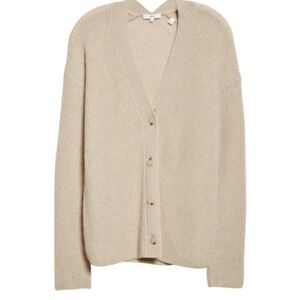 Vince Shaker Relaxed Wool Blend Cardigan Tan Oatmeal Women's XXS Fisherman